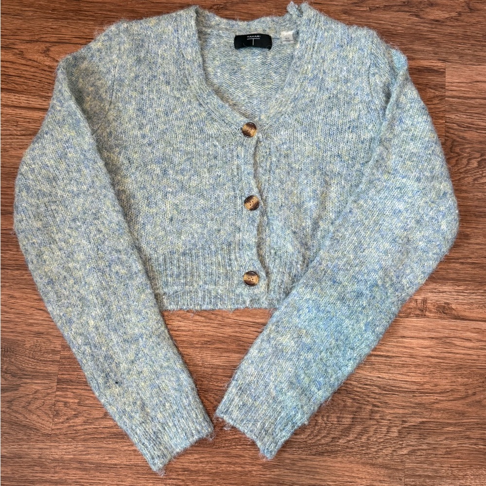 T Tahari Light Blue Button-Up Cardigan